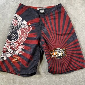 MMA Elite Fight Shorts Mens Small Board Short Y2K Skulls Grunge Rising Sun